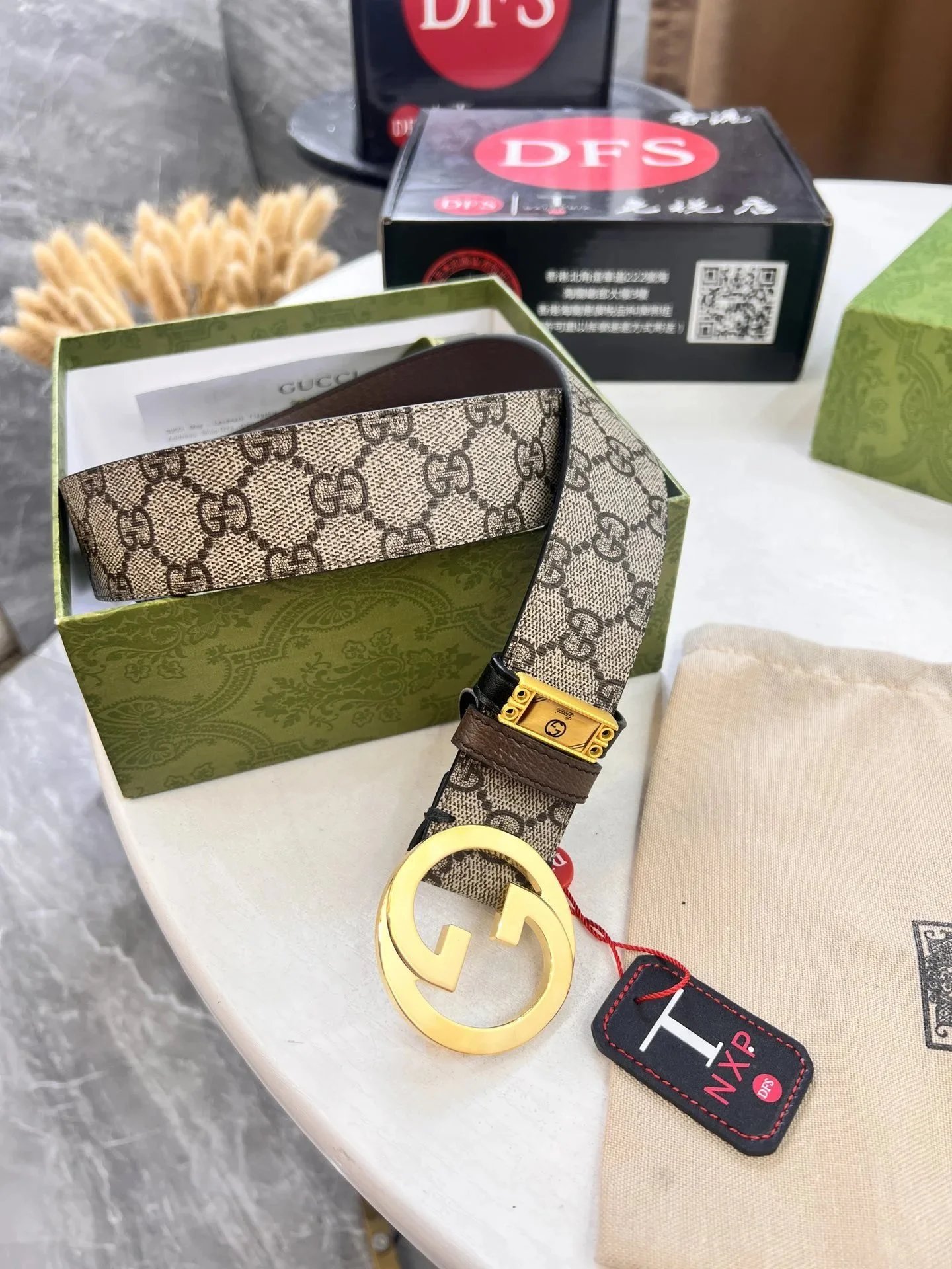 Gucci Marmont Beige Brown GG Canvas Belt