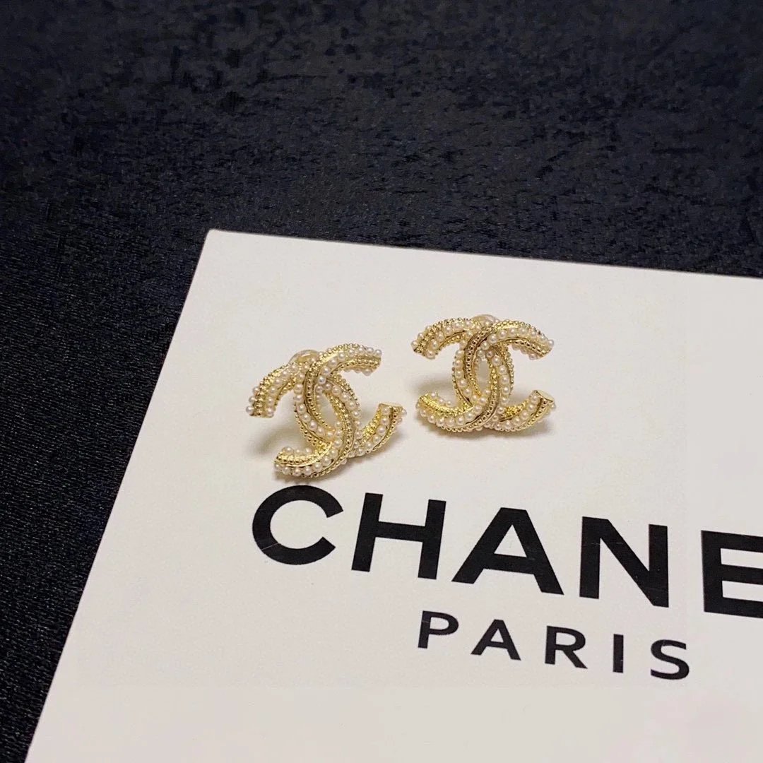 Chanel CC Logo Gold Tone Stud Earrings
