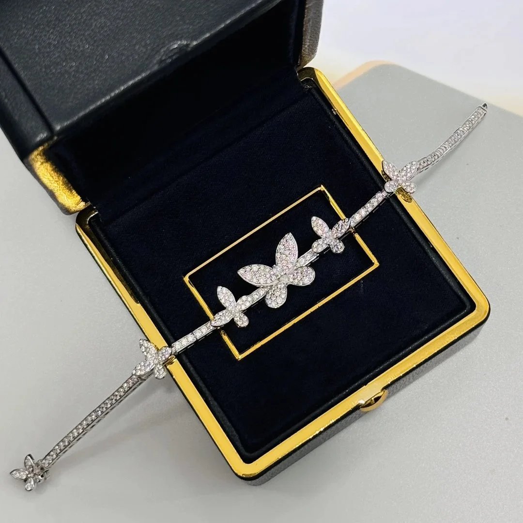 Silver Butterfly Pave Crystal Floral Bracelet