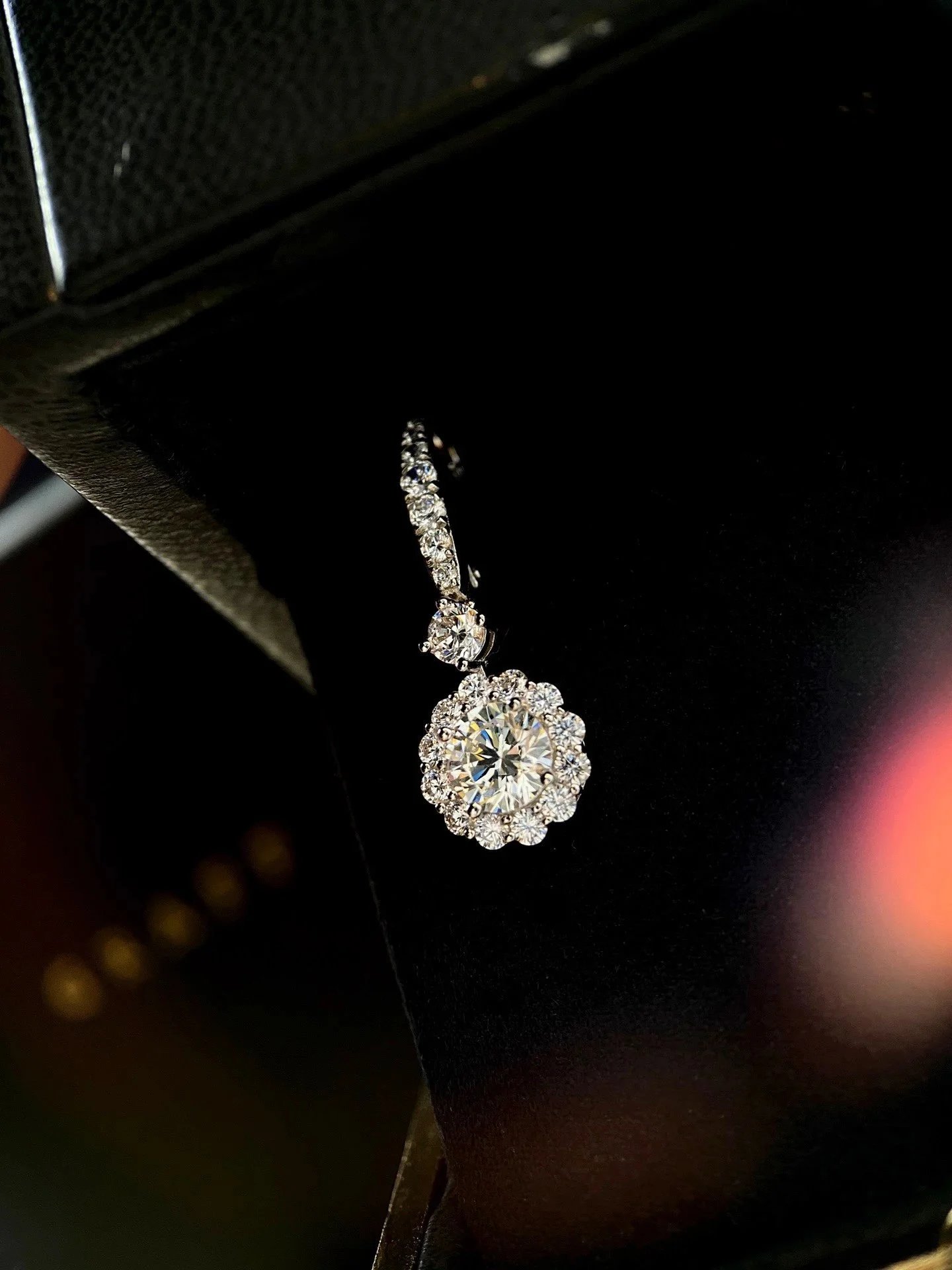 Crystal Halo Drop Earrings Silver White Floral Statement