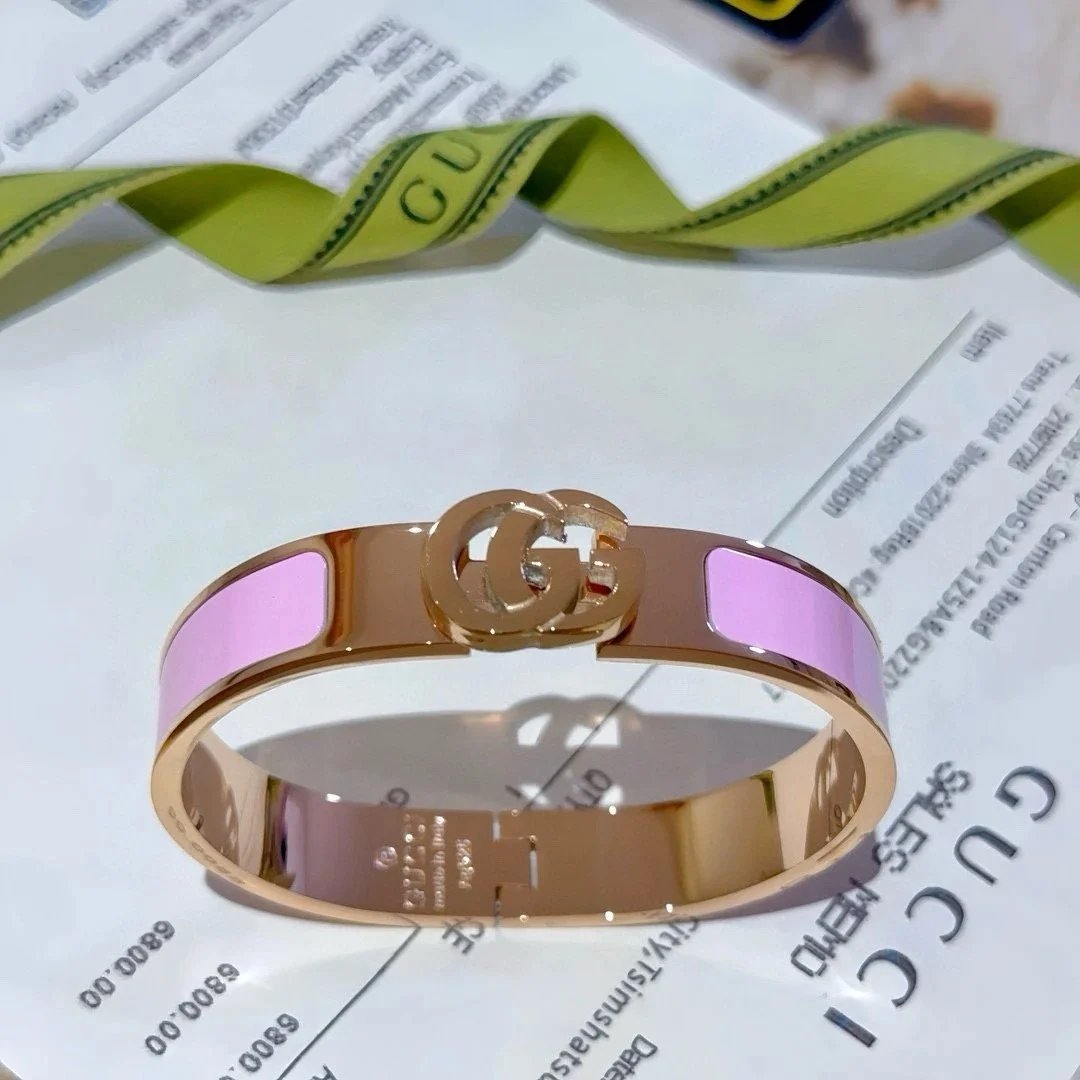 Gucci GG Marmont Pink Enamel Gold-Tone Bangle