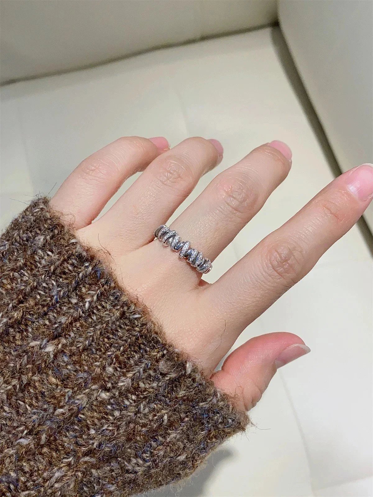 Silver Spiral Pave Crystal Stackable Ring