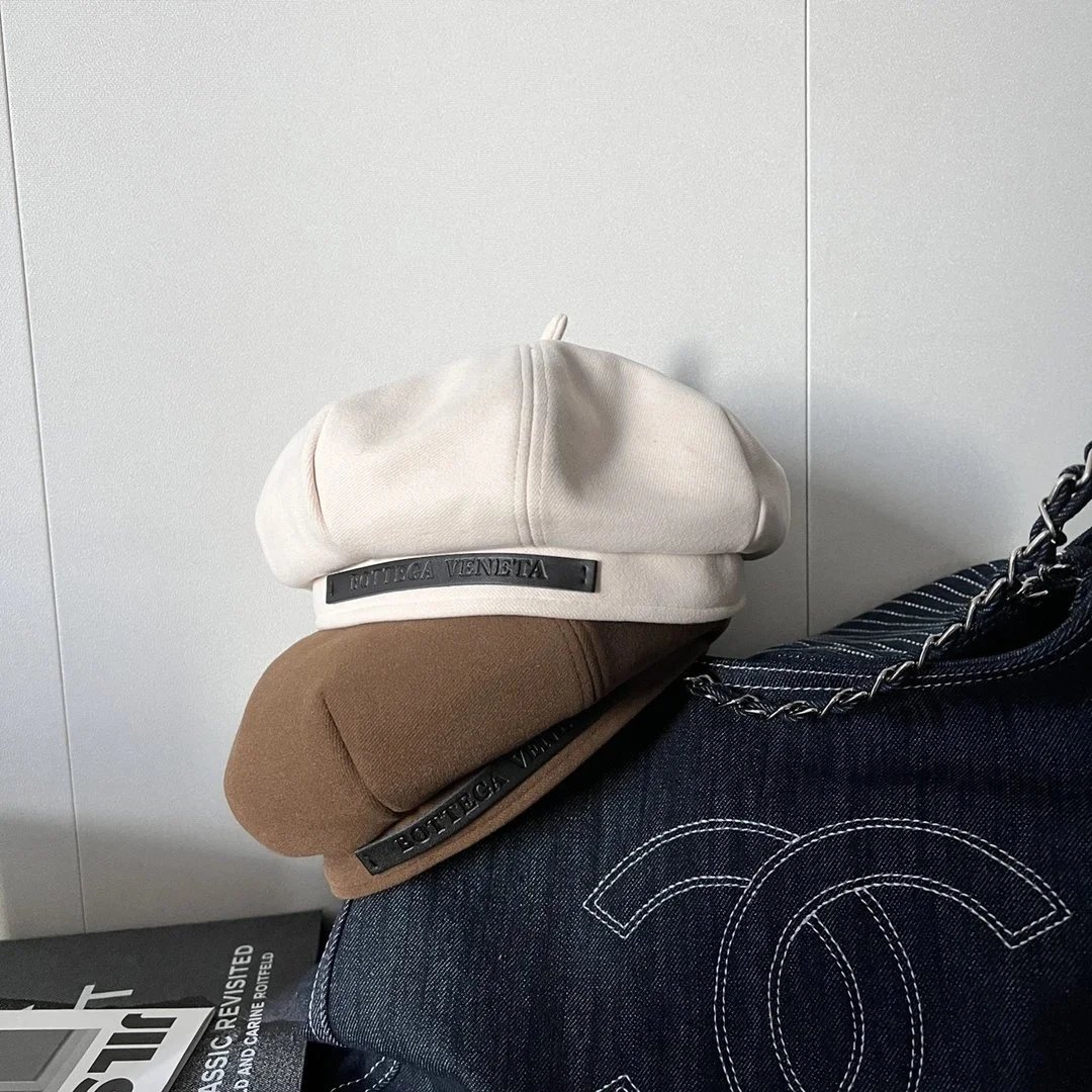 Bottega Veneta Beige Brown Suede Beret Hat