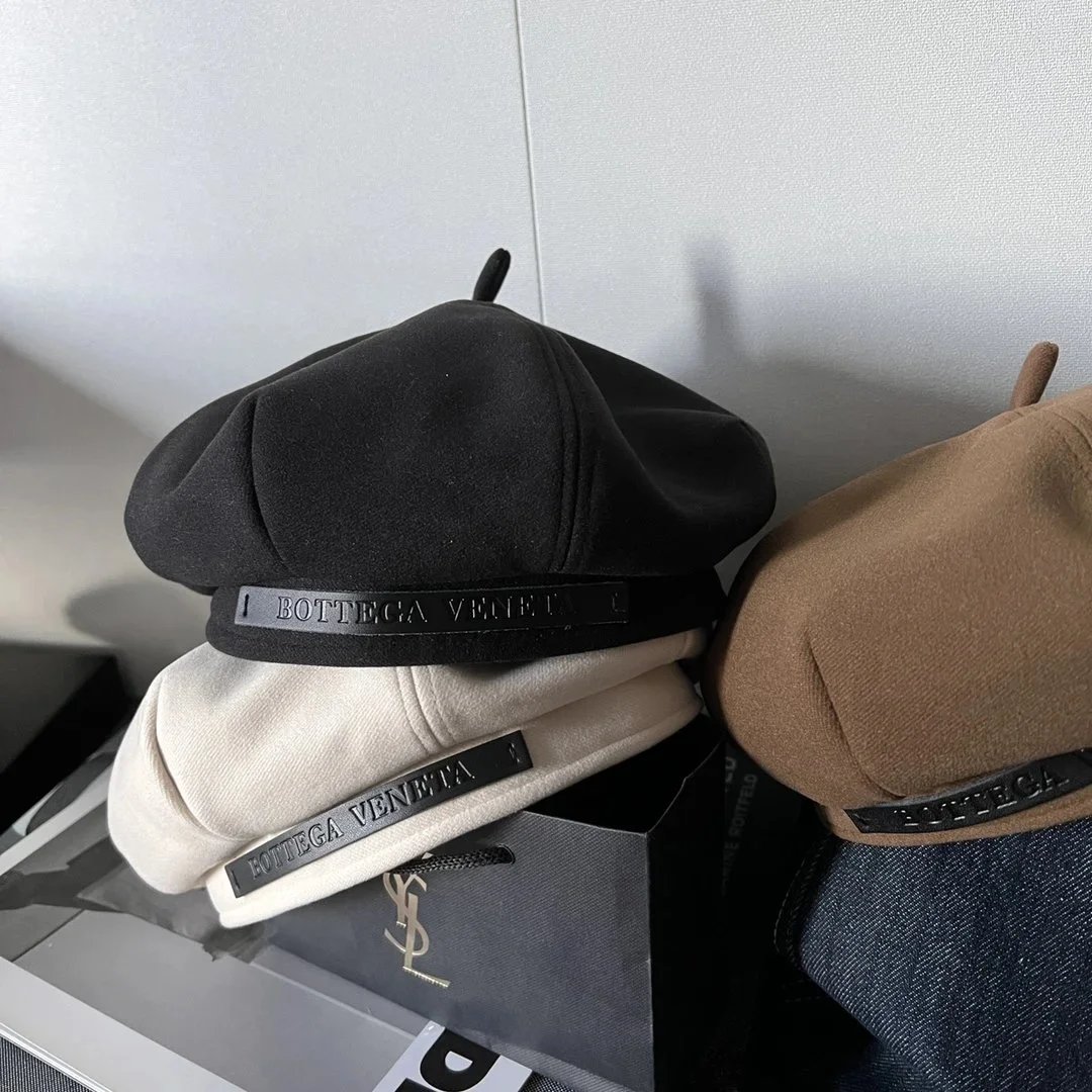 Bottega Veneta Beige Brown Suede Beret Hat
