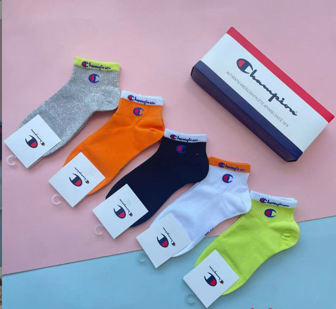 Champion C3050 White Navy Beige Black Casual Crew Socks
