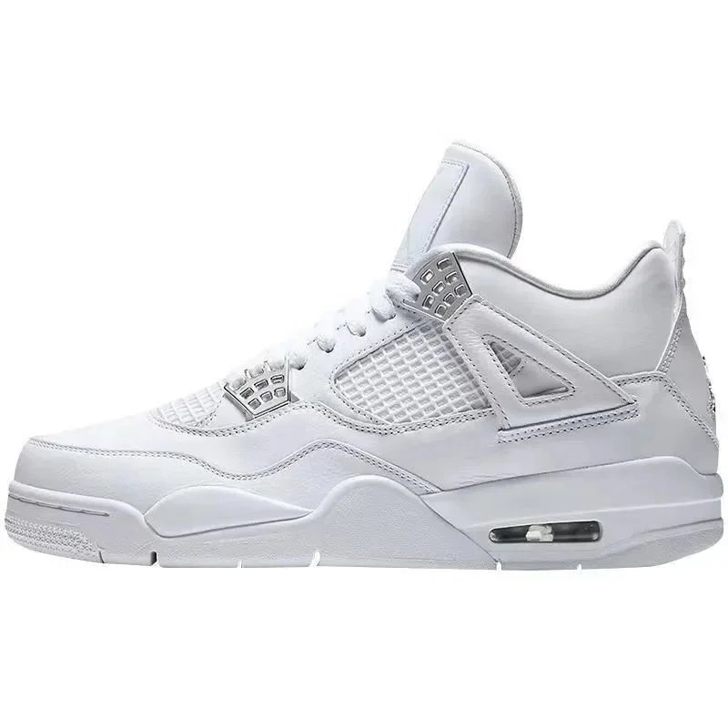 Nike Air Jordan 4 White Navy Grey Retro Basketball Sneakers