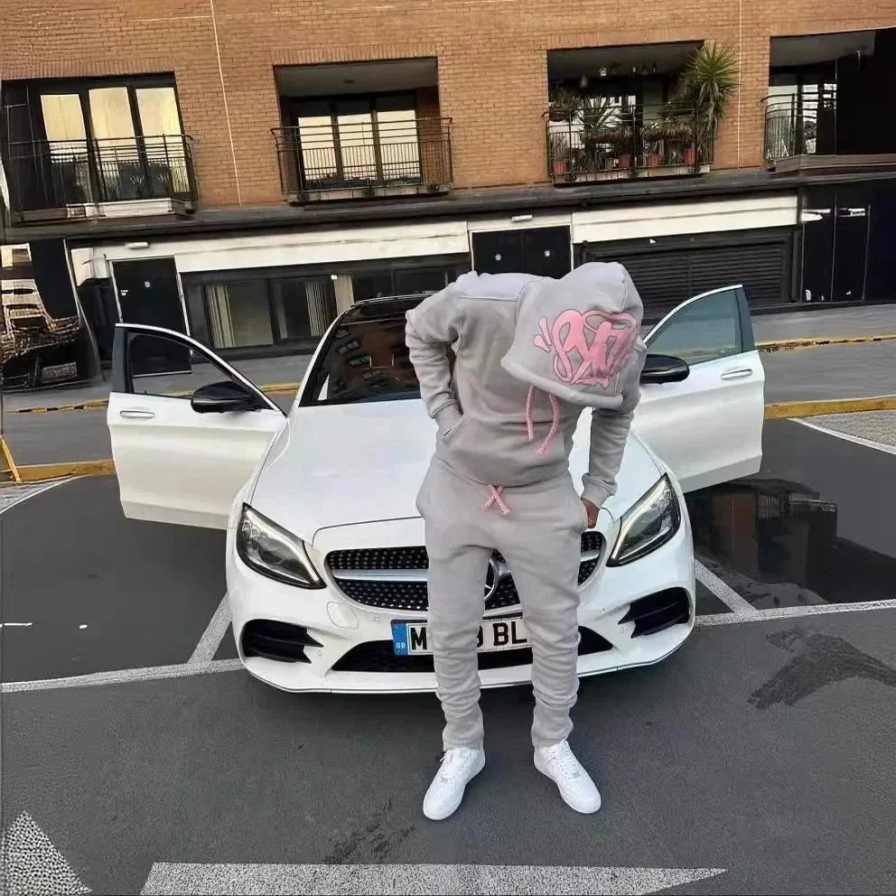 Blue Hooded Sweatshirt And Jogger Set Light Blue Streetwear