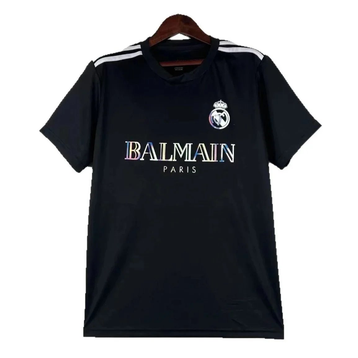 Balmain Paris Dark Gray Holographic Logo T-Shirt