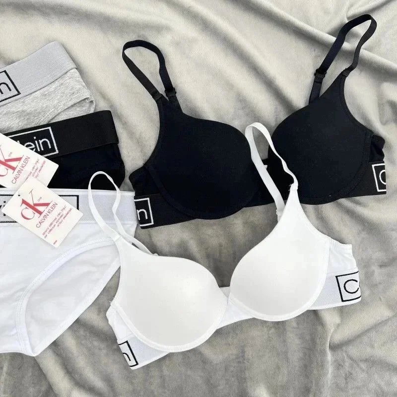 Calvin Klein Black Logo Print Bra And Brief Set