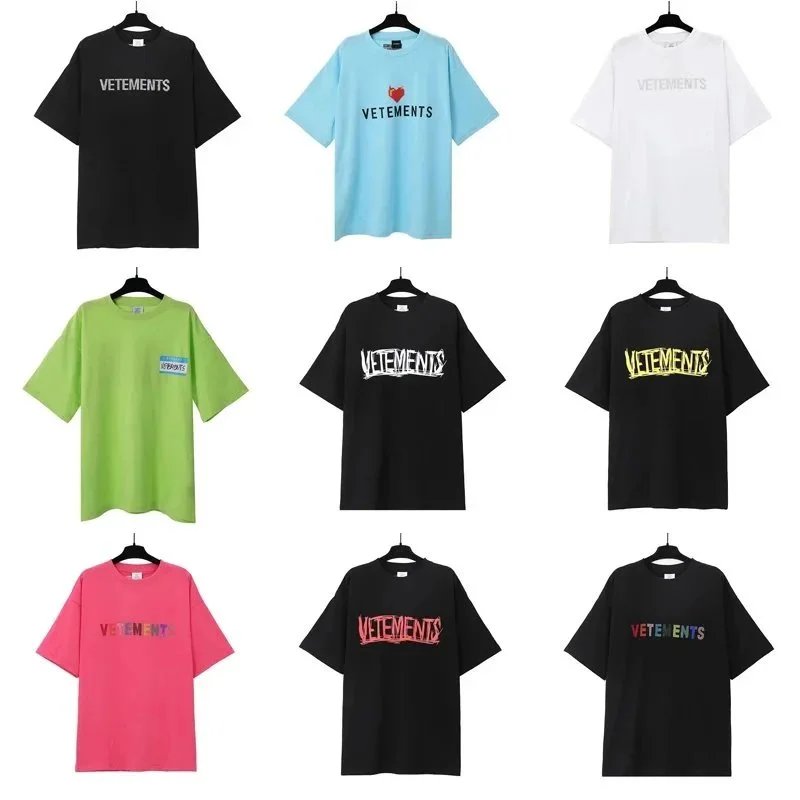 Vetements Logo Print Black Light Blue White Lime Green Pink Casual T-Shirt