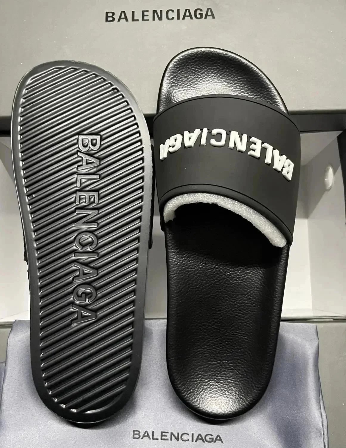 Balenciaga Slide Black Logo Flat Sandals