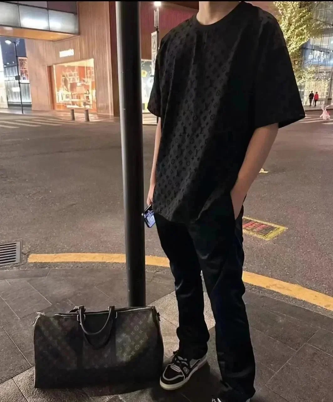 Louis Vuitton Monogram Print Black White Green Graphic T-Shirt