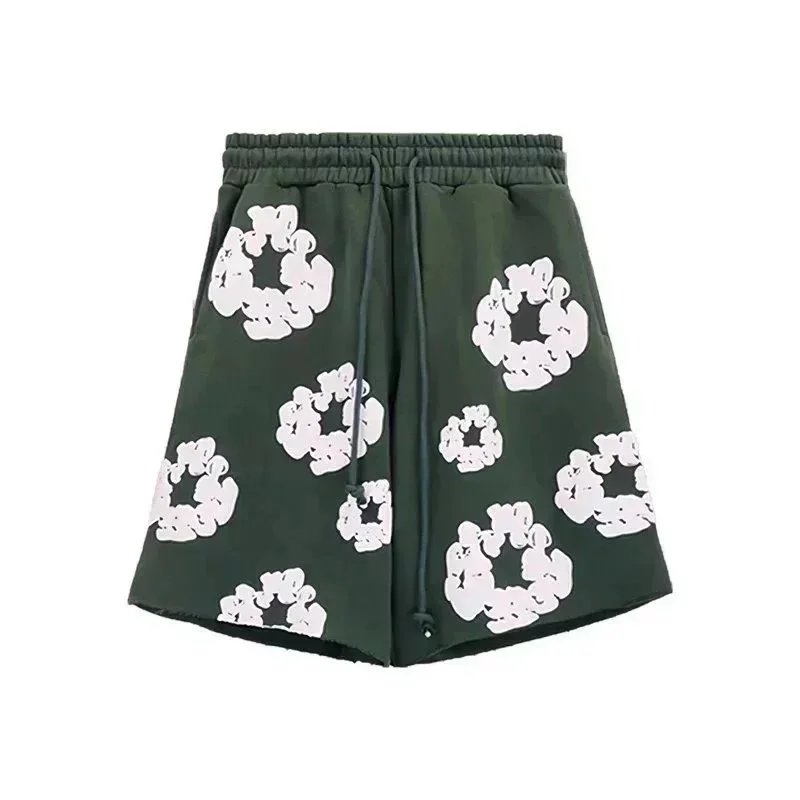Cotton Shorts White Floral Print Casual