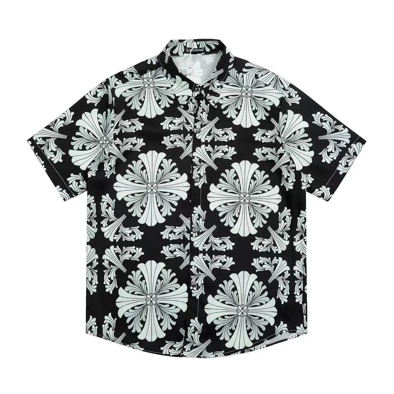 Chrome Hearts Cross Print Orange Blue Black Short Sleeve Button Up Shirt