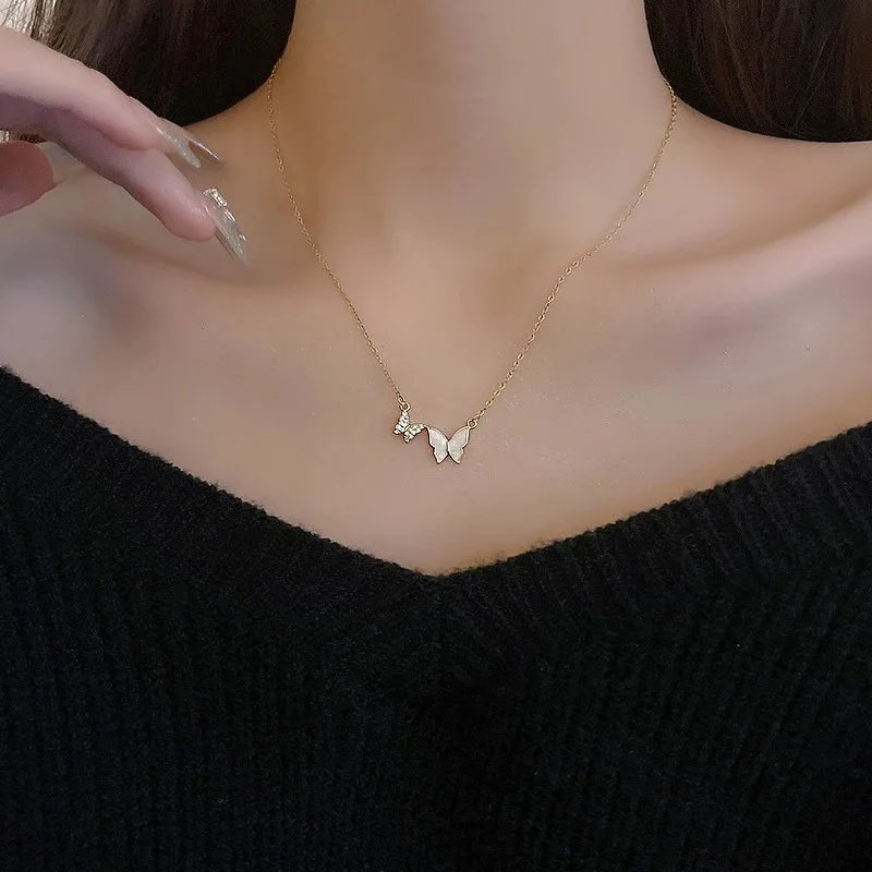 Gold Plated Pendant Necklace Collection White Pink Heart Clover Butterfly Charm Jewelry