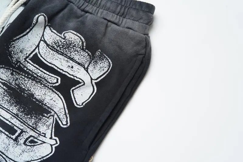 Black Graphic Print Skull Statue Of Liberty Drawstring Shorts