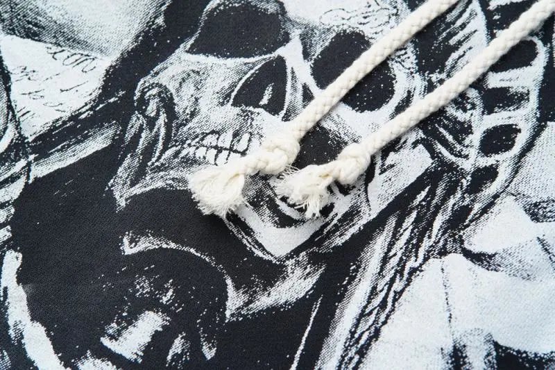 Black Graphic Print Skull Statue Of Liberty Drawstring Shorts