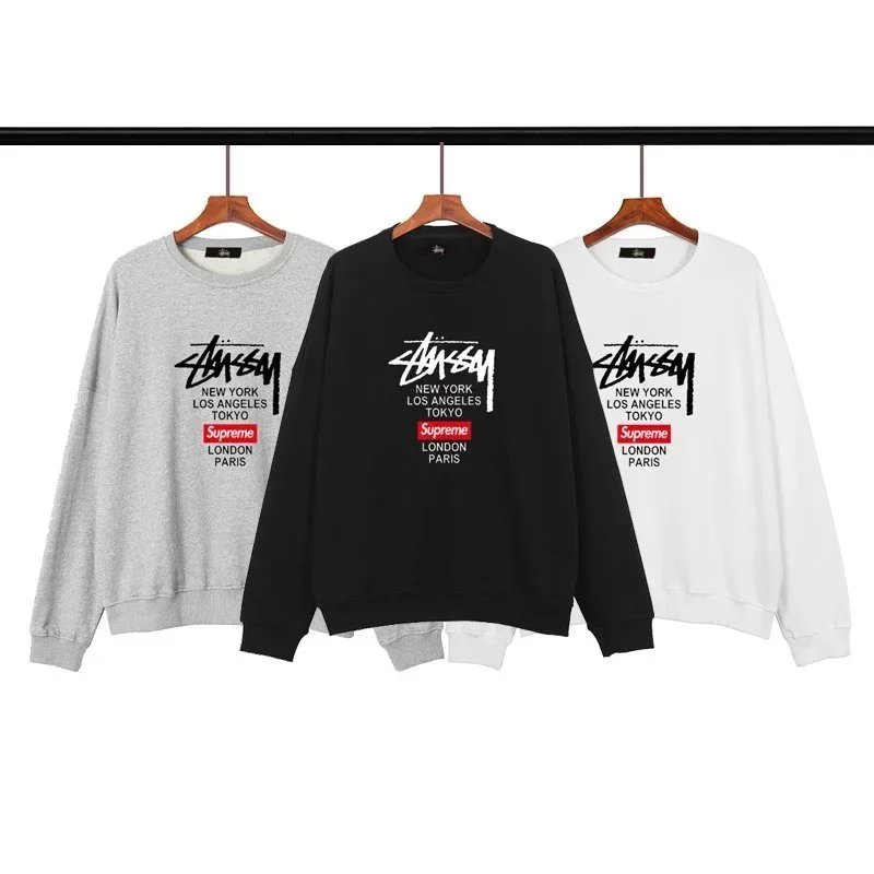 Stussy Graphic Print Gray Black White Streetwear Sweatshirt