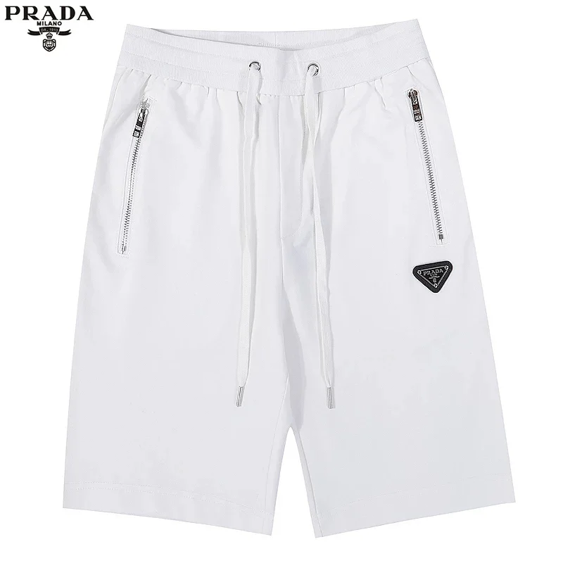 Prada Triangle Logo Patch Cotton T-Shirt Pink Beige Gray White Green Yellow Casual