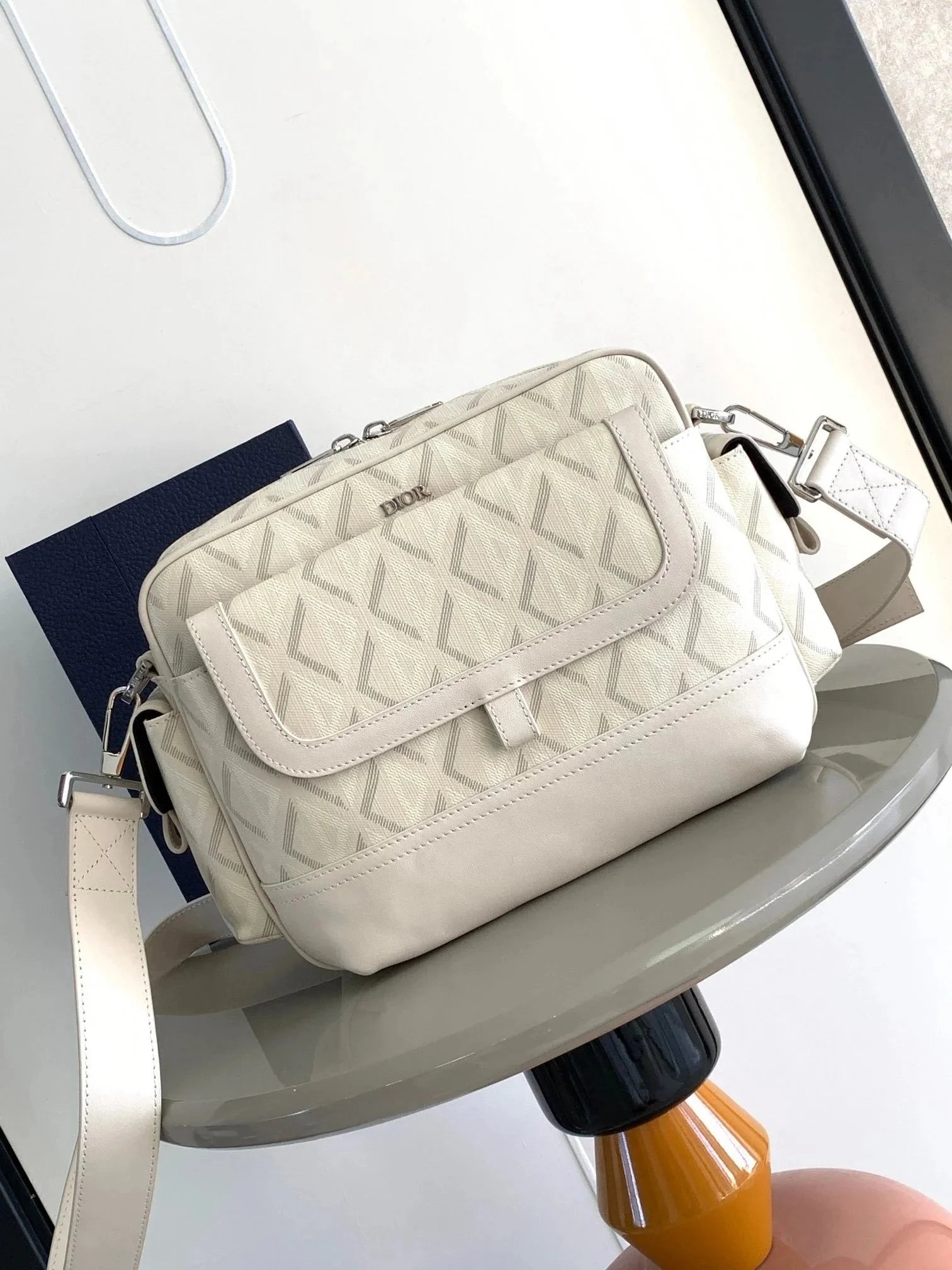 Monogram Print Off-White Rectangular Crossbody Bag