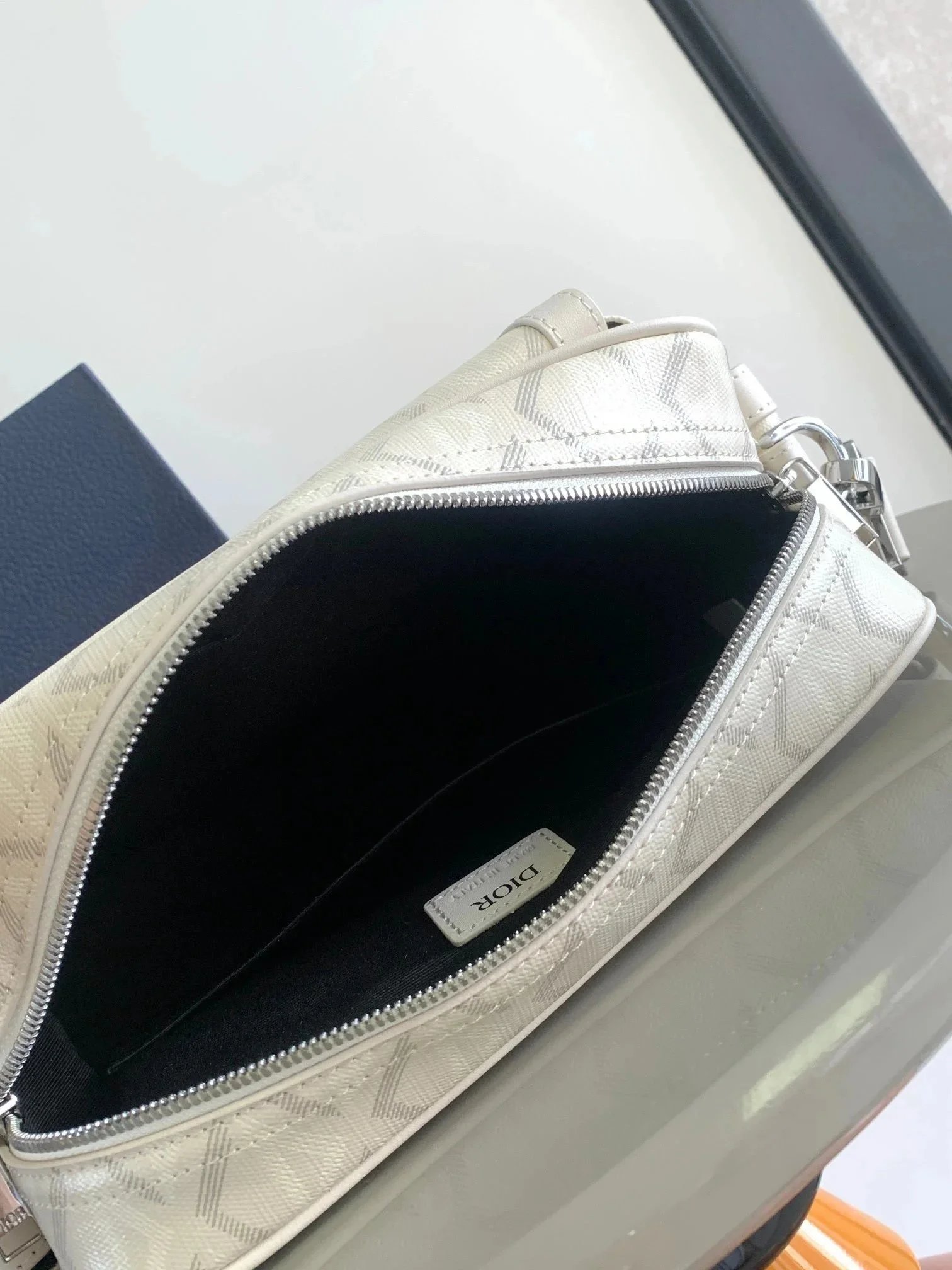 Monogram Print Off-White Rectangular Crossbody Bag