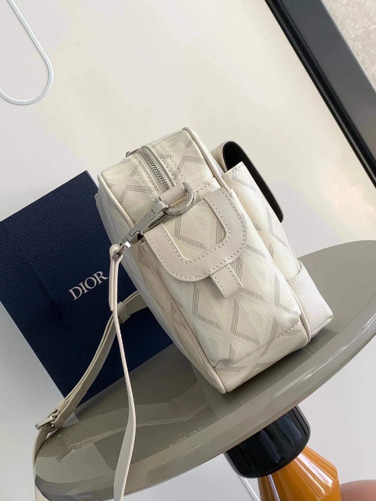 Monogram Print Off-White Rectangular Crossbody Bag