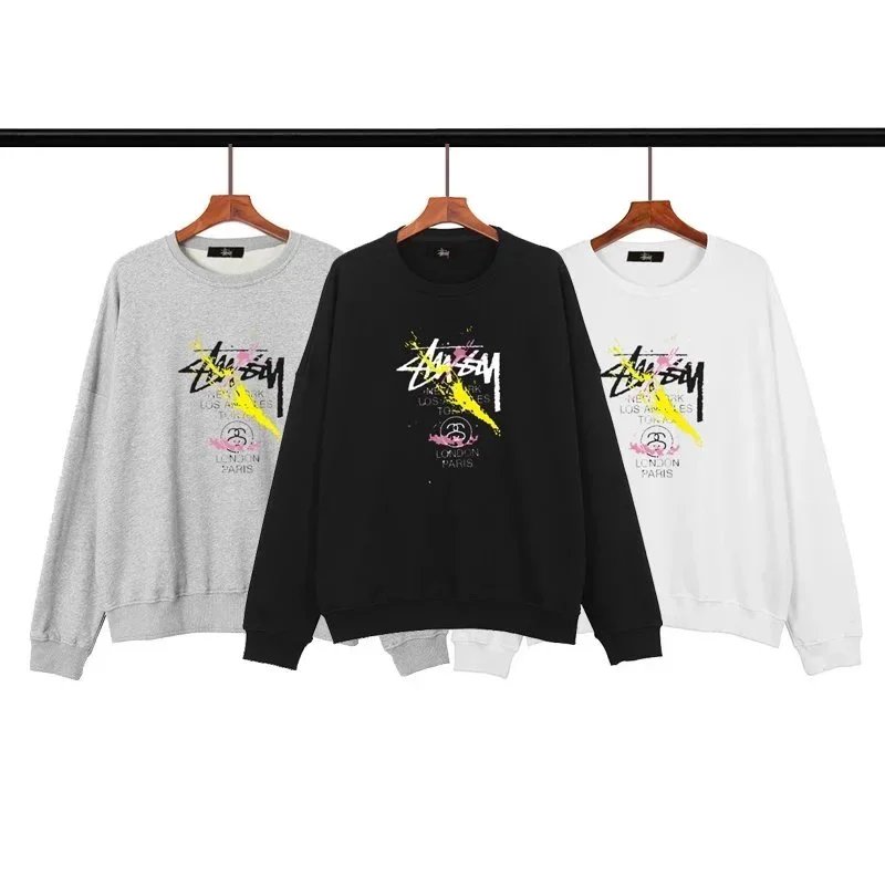 Stussy Graphic Print Gray Black White Oversized Sweatshirt
