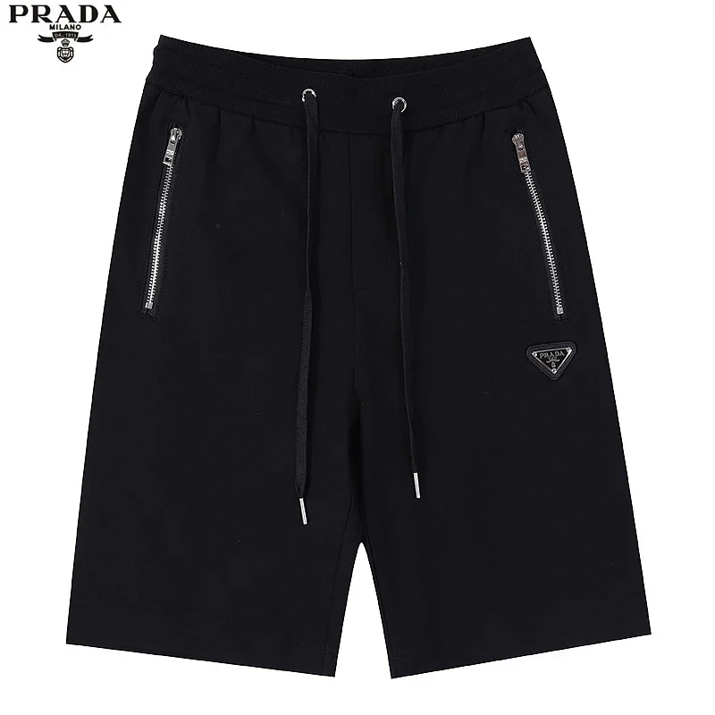 Prada Triangle Logo Patch Cotton T-Shirt Pink Beige Gray White Green Yellow Casual