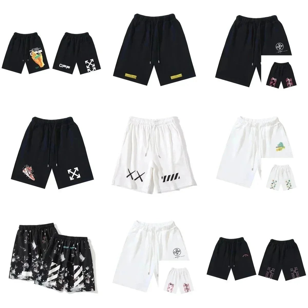 Off White Shorts Black White Graphic Streetwear