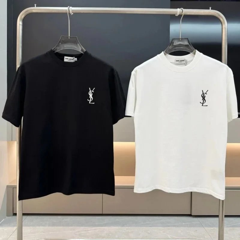 Saint Laurent Logo Embellished White Black Casual T-Shirt