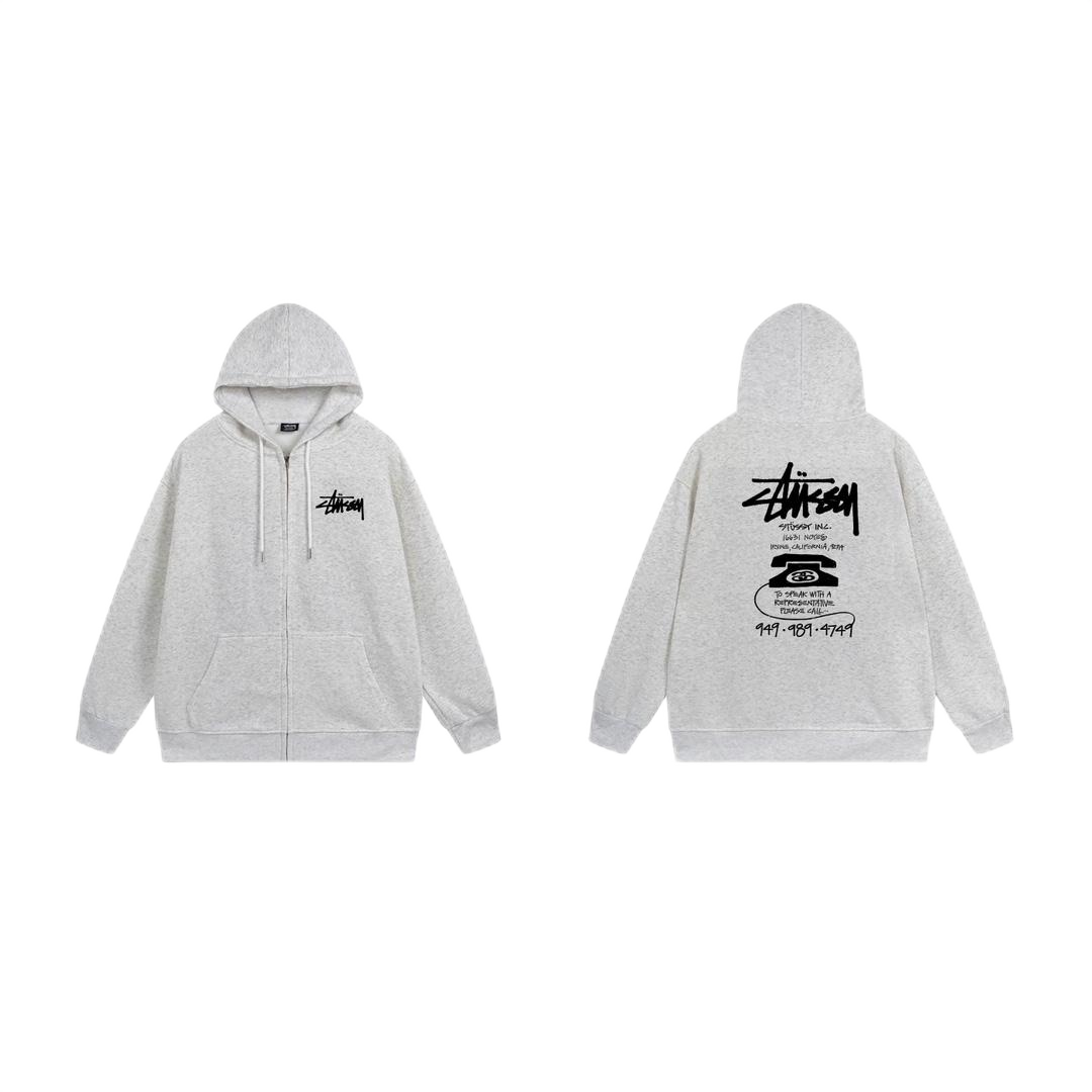 Stussy Zip-Up Hoodie Gray Jacket