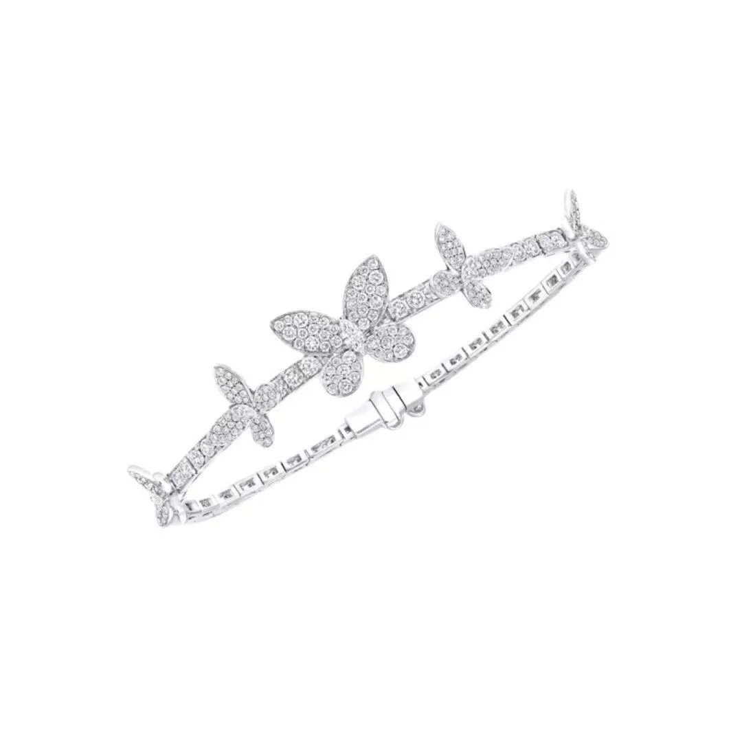 Silver Butterfly Pave Crystal Floral Bracelet