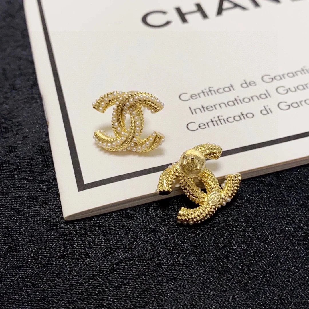 Chanel CC Logo Gold Tone Stud Earrings
