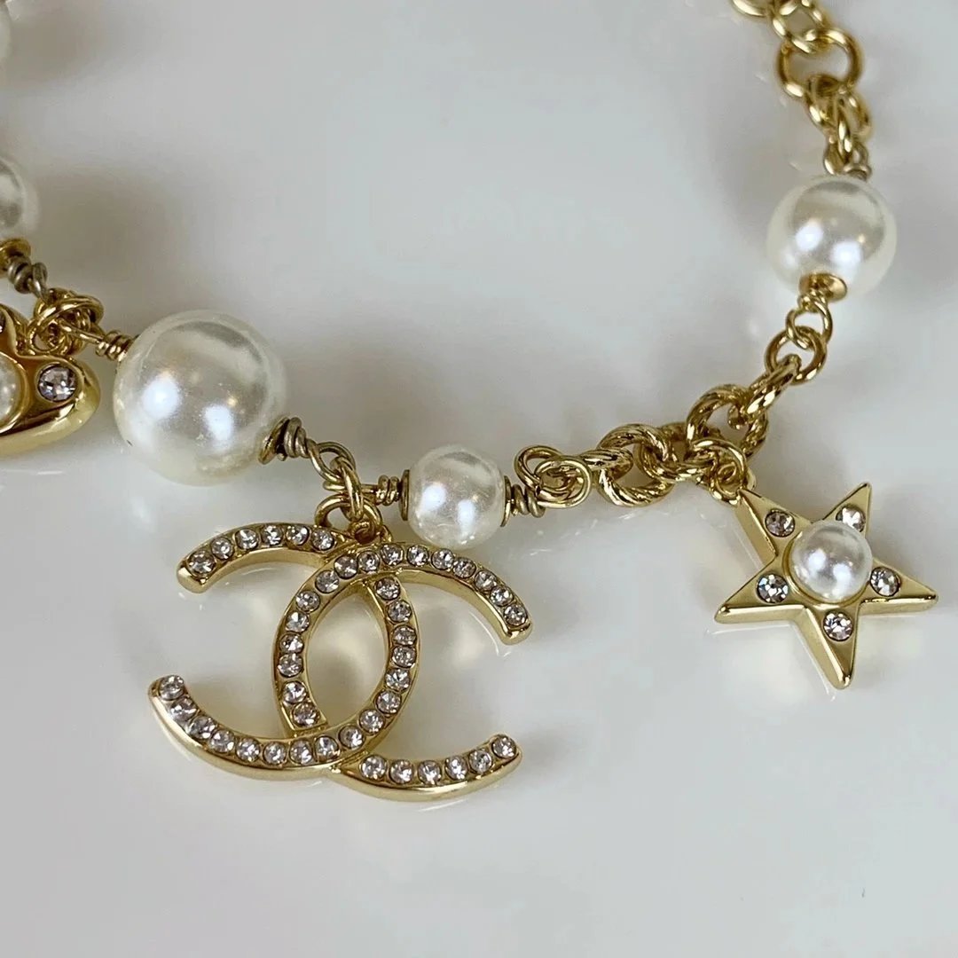 Chanel CC Logo Pearl Gold Chain Bracelet