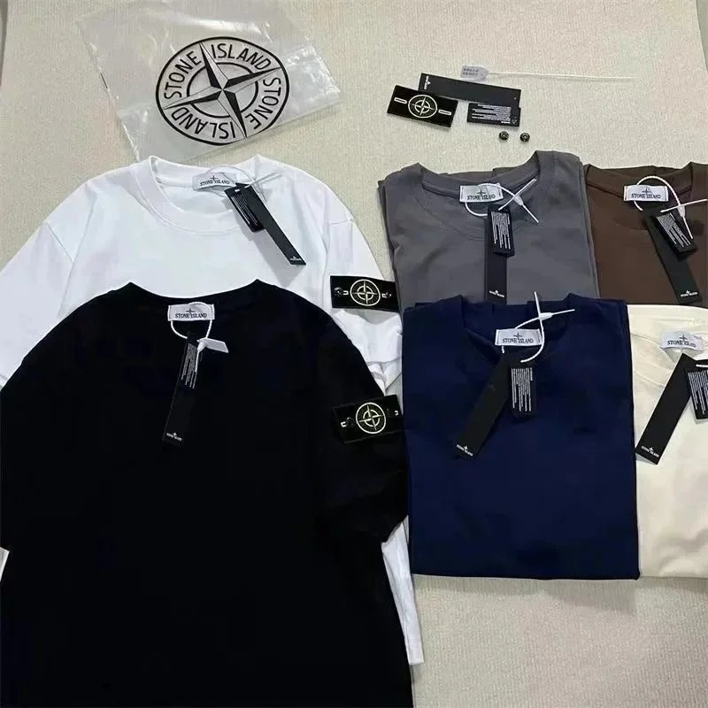 Stone Island Compass Logo White Black Navy Beige Gray Casual T-Shirt