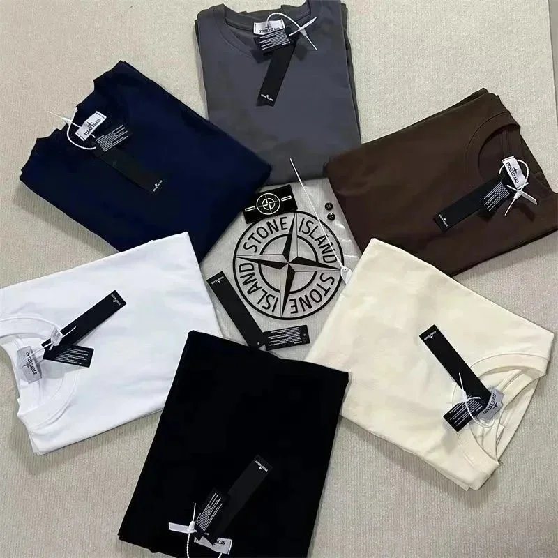 Stone Island Compass Logo White Black Navy Beige Gray Casual T-Shirt