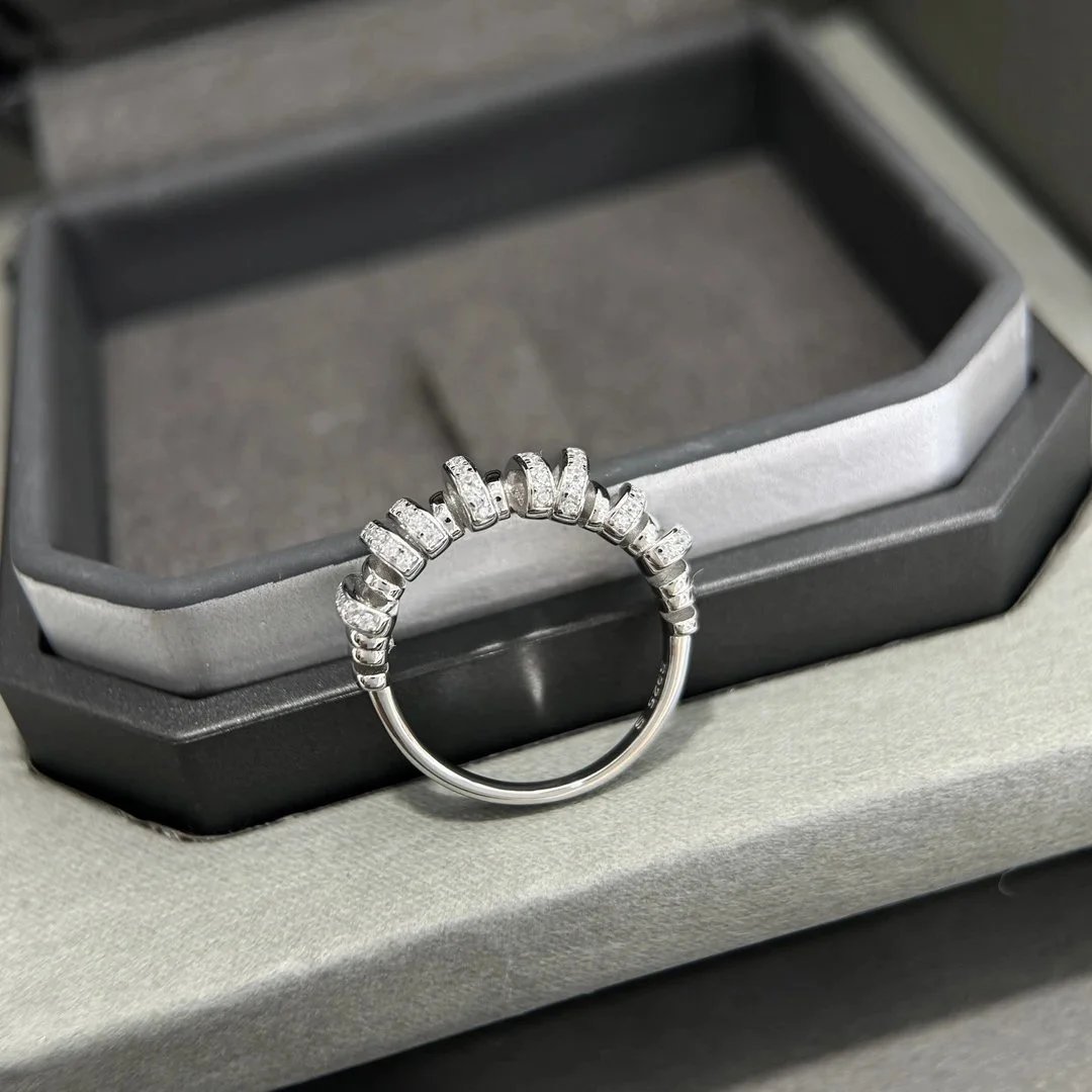 Silver Spiral Pave Crystal Stackable Ring