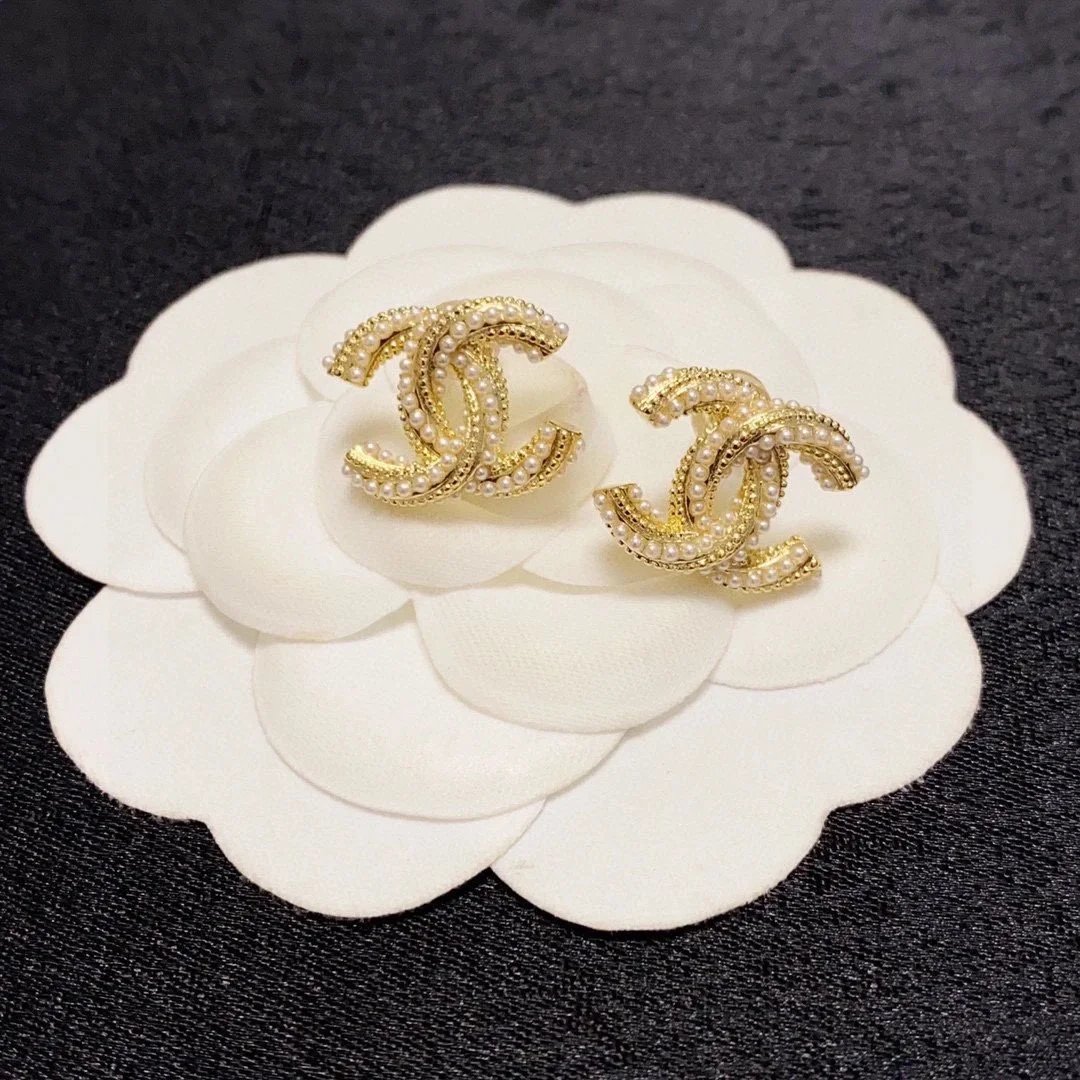 Chanel CC Logo Gold Tone Stud Earrings