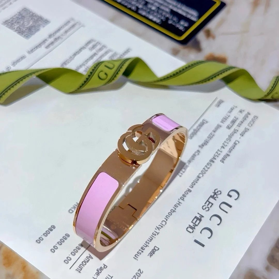 Gucci GG Marmont Pink Enamel Gold-Tone Bangle