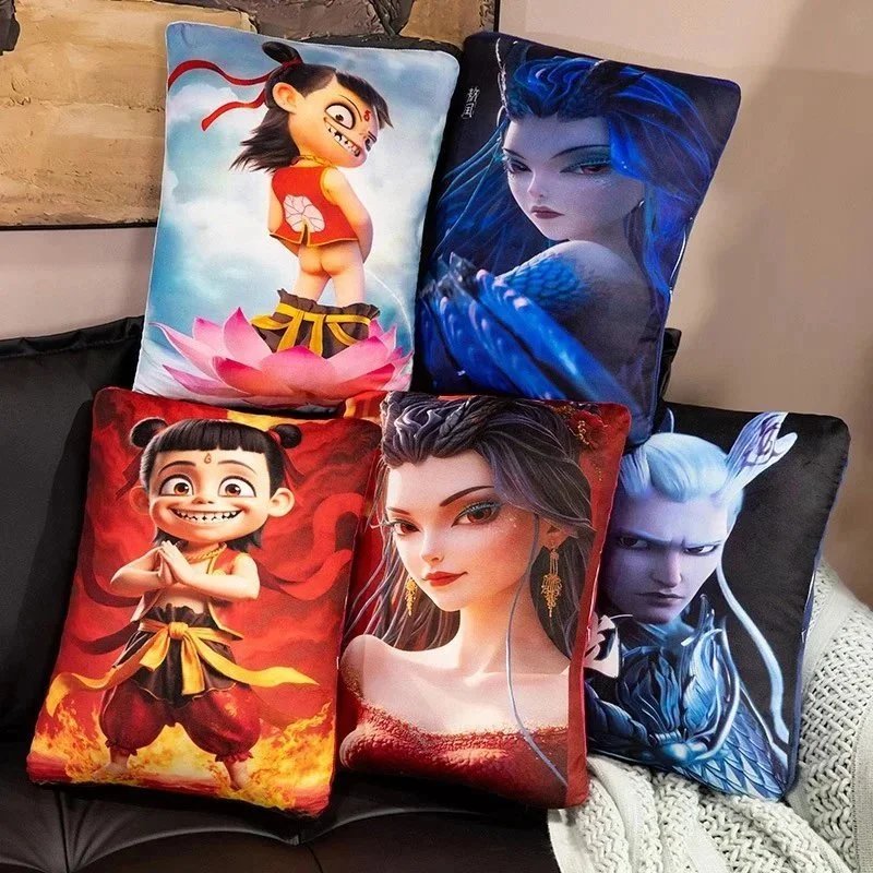 Nezha Themed Red Flame Cartoon Character Plush Pillow Decorative Cushion