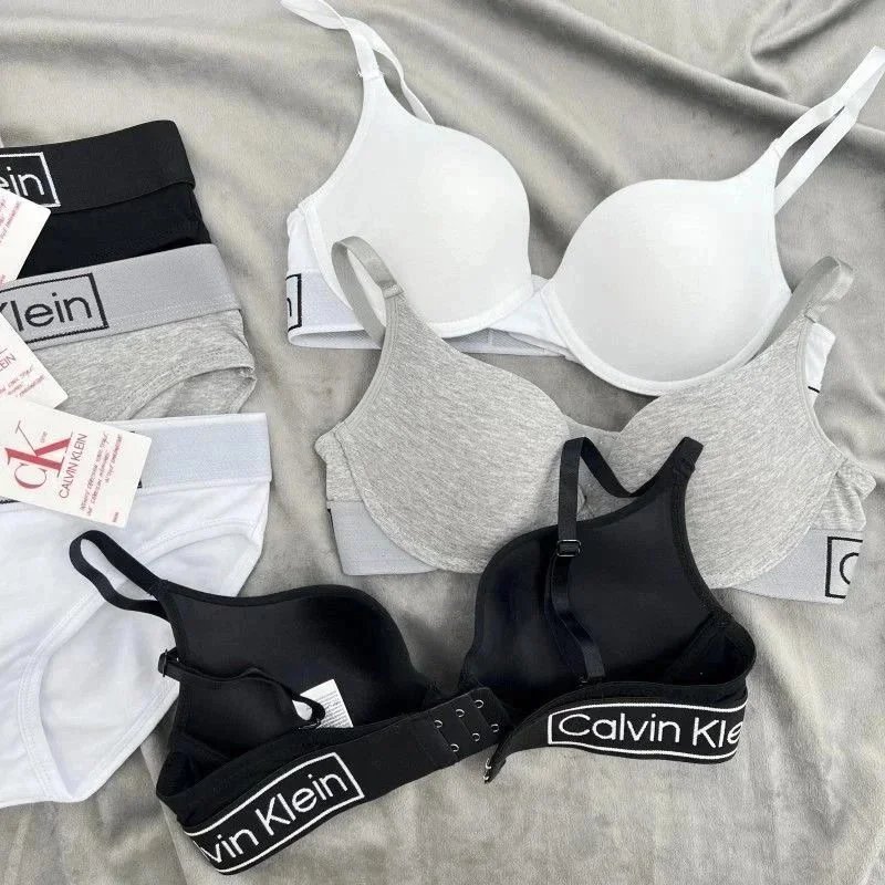Calvin Klein Black Logo Print Bra And Brief Set