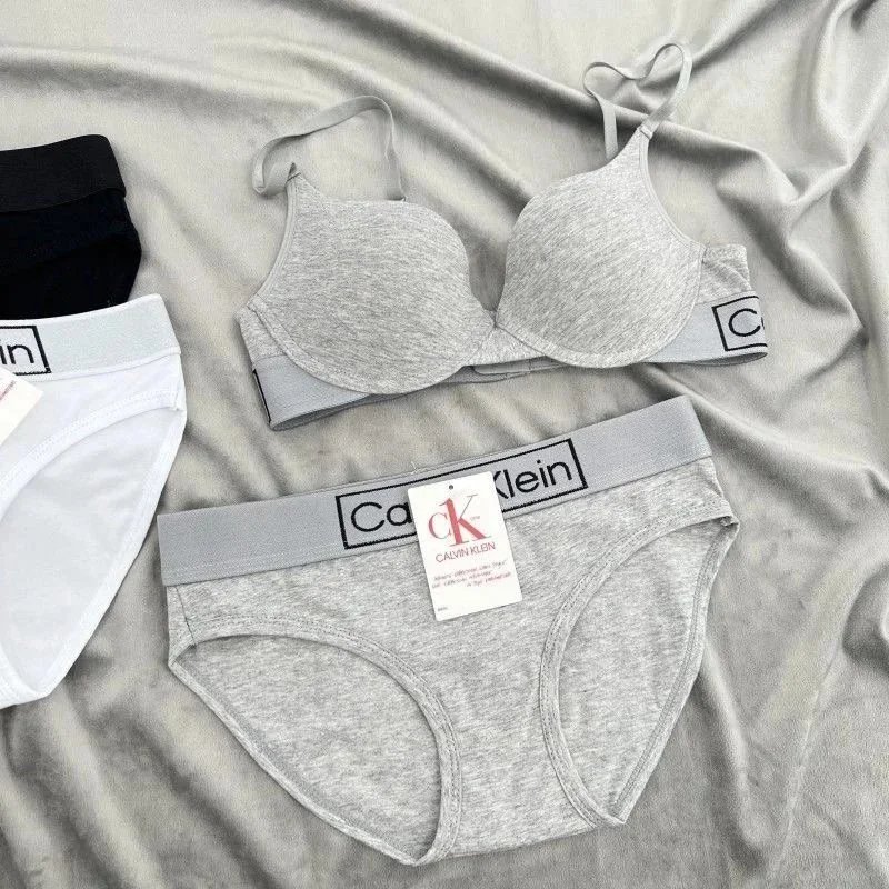 Calvin Klein Black Logo Print Bra And Brief Set