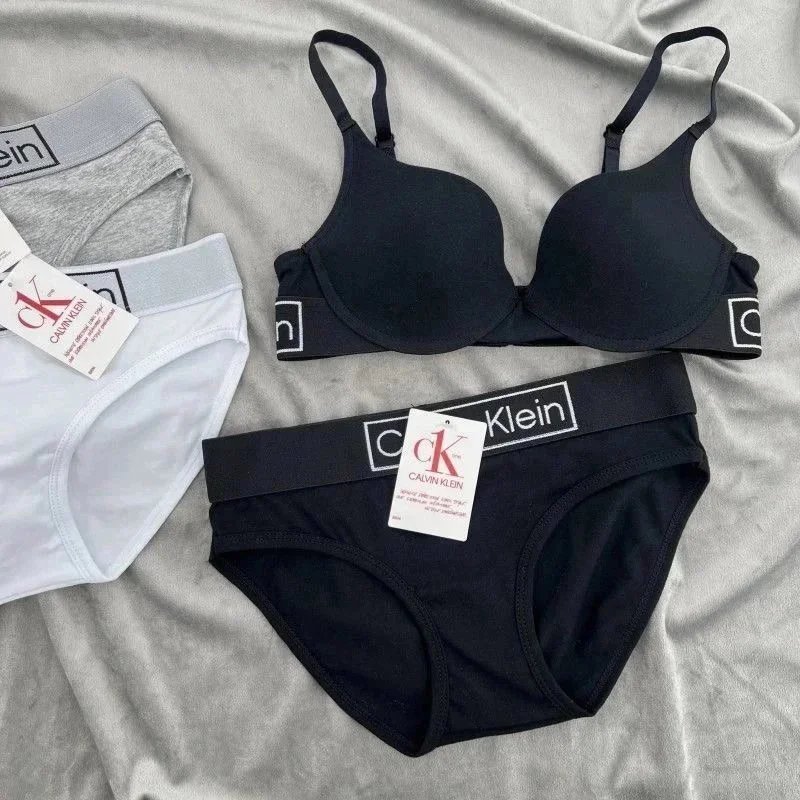 Calvin Klein Black Logo Print Bra And Brief Set