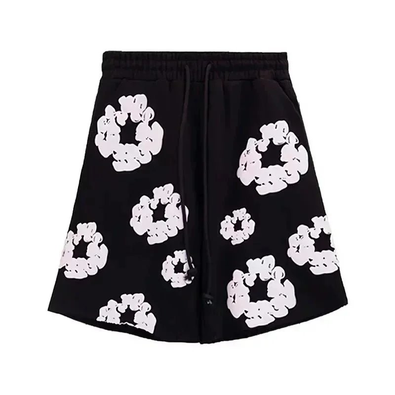 Cotton Shorts White Floral Print Casual