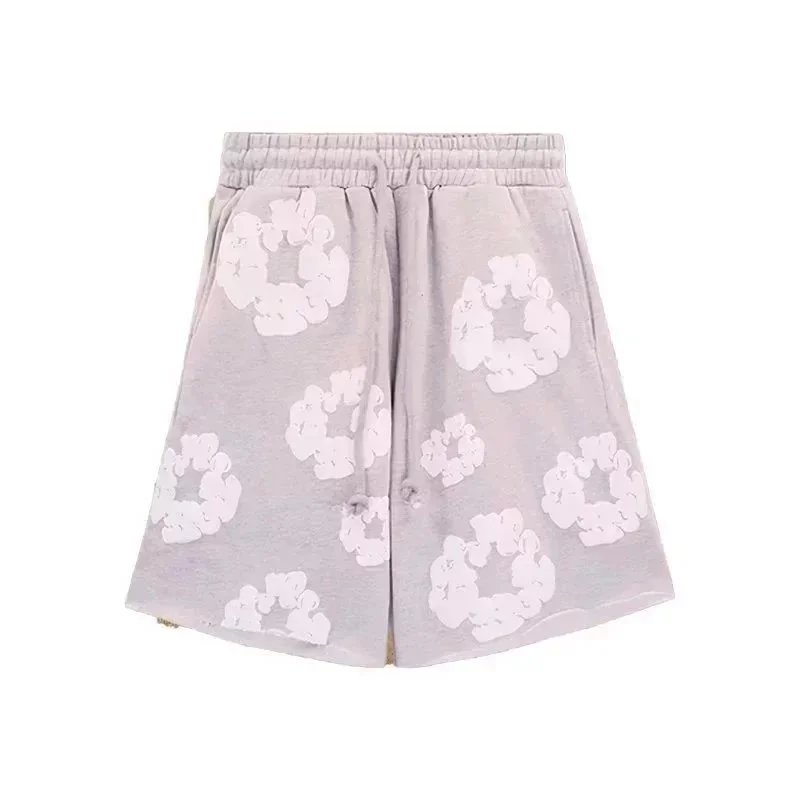Cotton Shorts White Floral Print Casual
