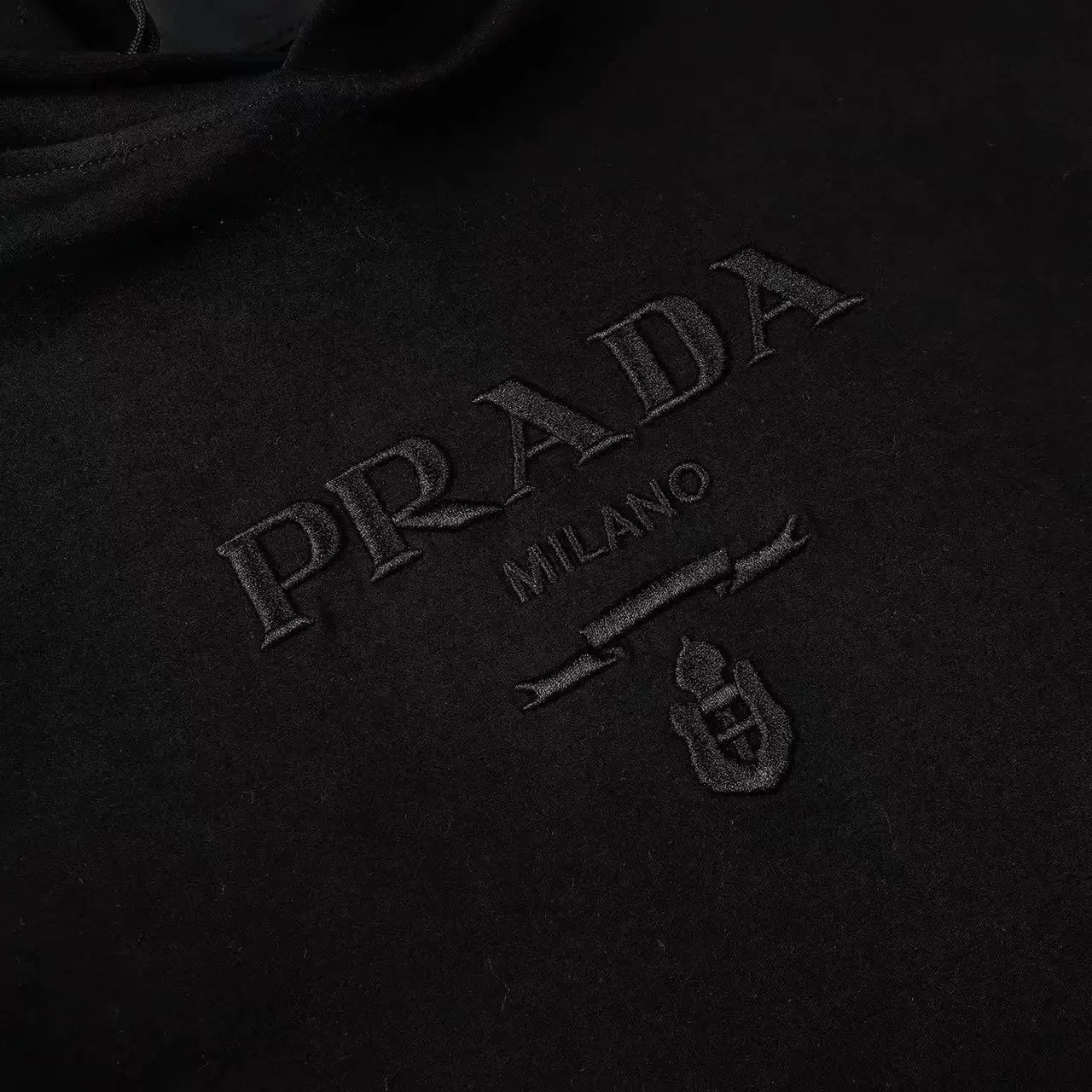 Prada Logo Black Embossed Hooded Sweatshirt