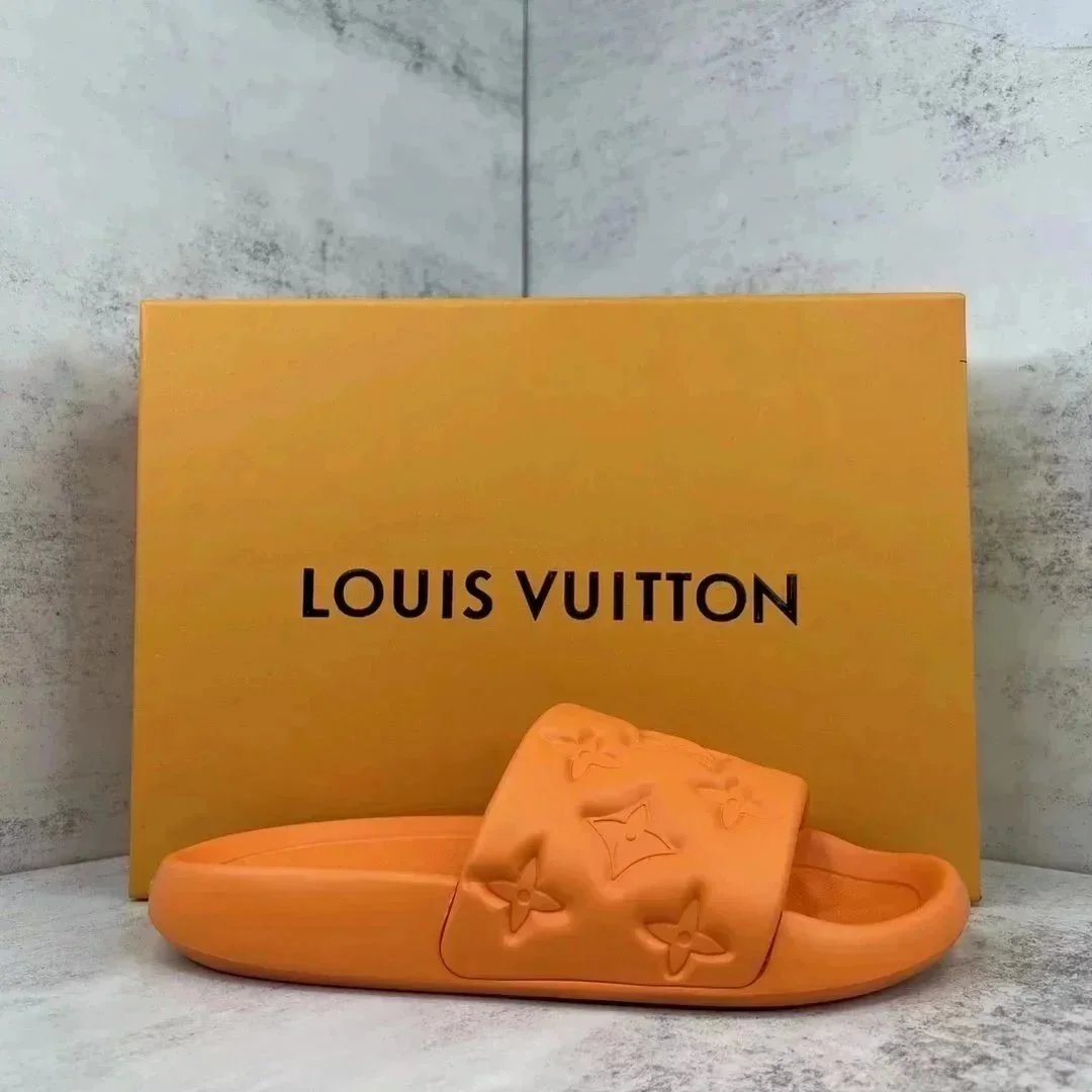 Louis Vuitton Slide Sandals Black White Brown Monogram Casual Slippers