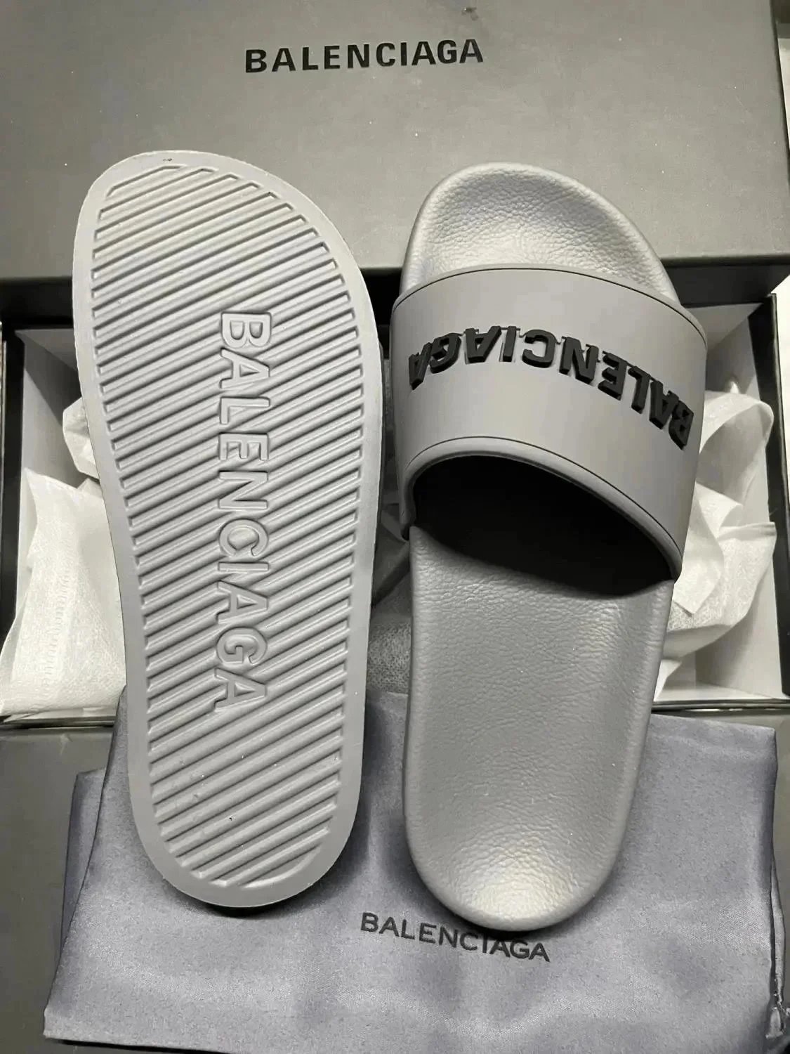 Balenciaga Slide Black Logo Flat Sandals