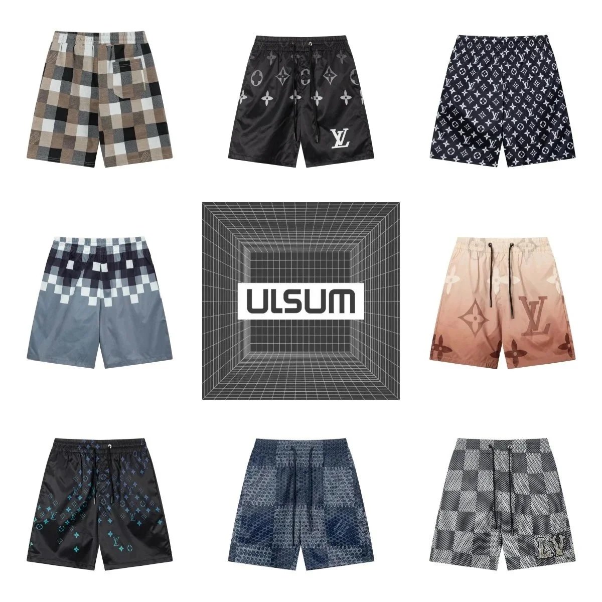 Louis Vuitton Monogram Black White Green Gradient Swim Trunks