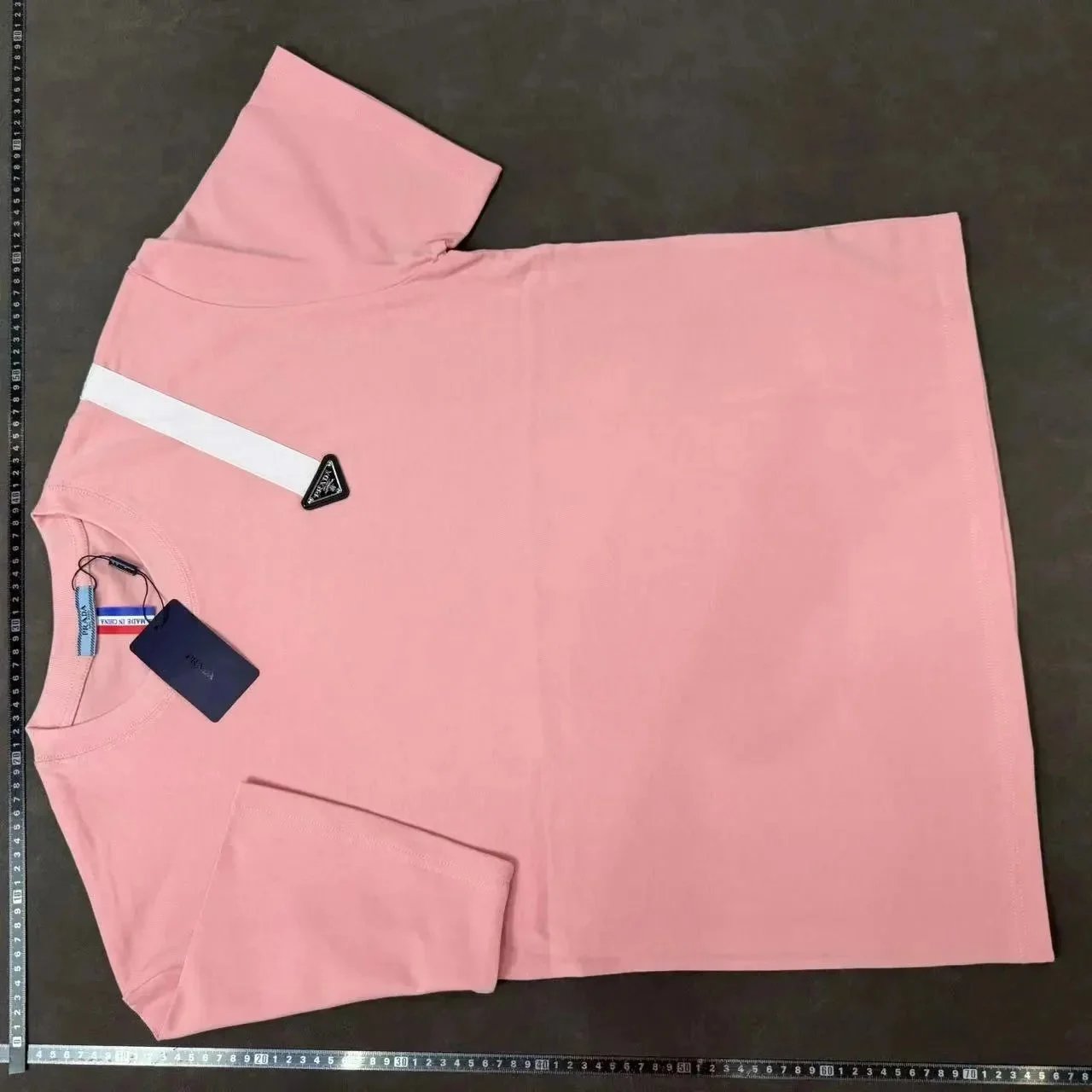 Prada Triangle Logo Patch Cotton T-Shirt Pink Beige Gray White Green Yellow Casual